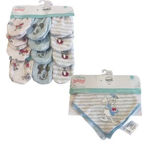 Bundle of Baby Mittens and Bibs Blue Boy Disney Mickey Mouse Donald Duck Newborn